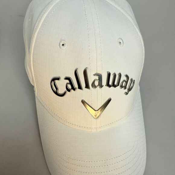 Callaway White Silver Hat Cap Other Hook &Loop Strap-Back OSFA 100% Polyester - Picture 4 of 14